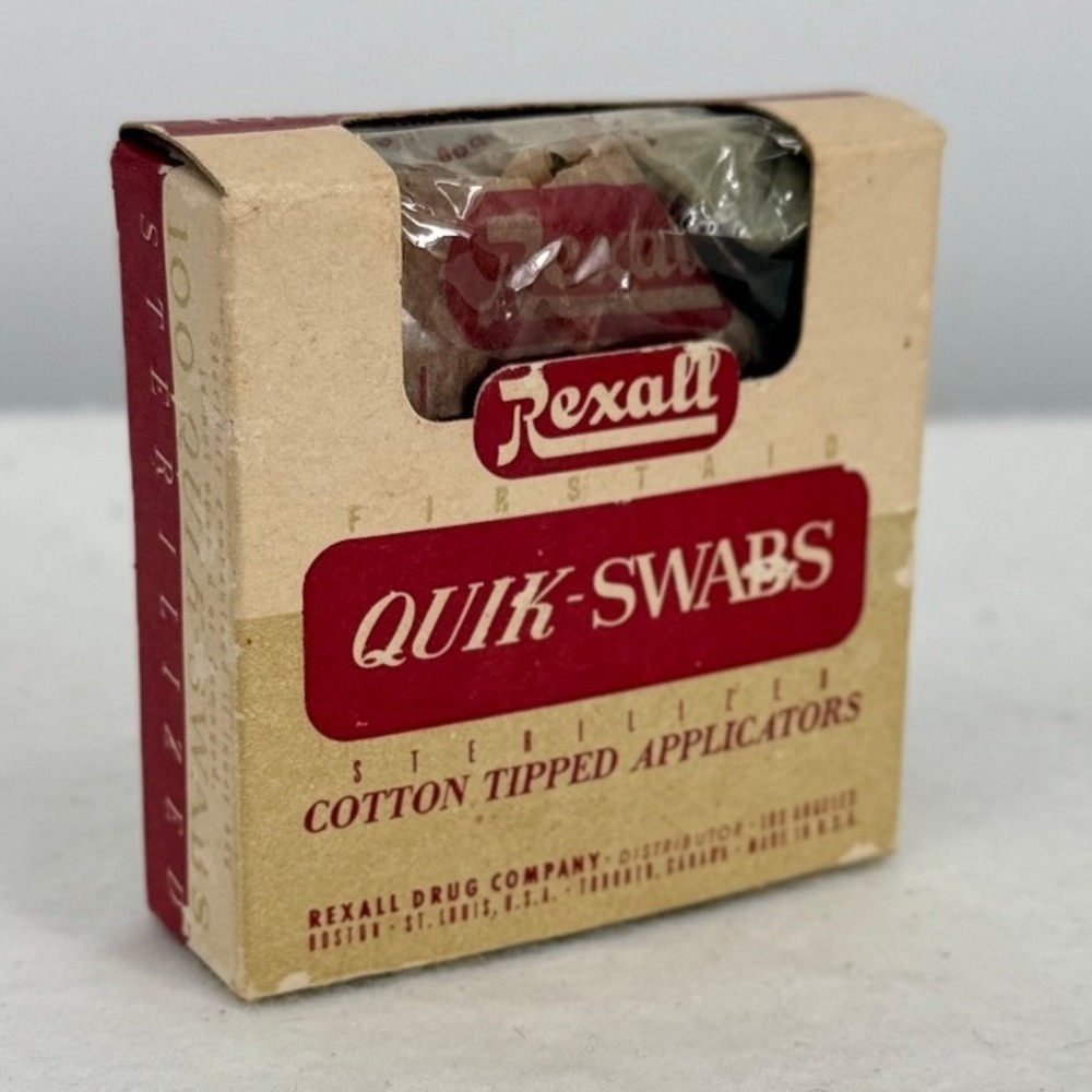 Vintage 50's Rexall Quik-Swabs First Aid Cotton Tipped Applicators Wood Box N-42